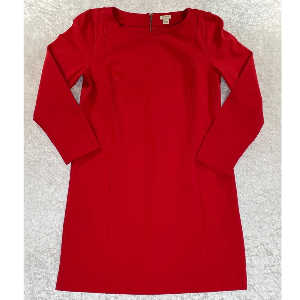 J.Crew Sheath Dress Women Medium Red Excellent Long Sleeve Ponte Knit Zip Back